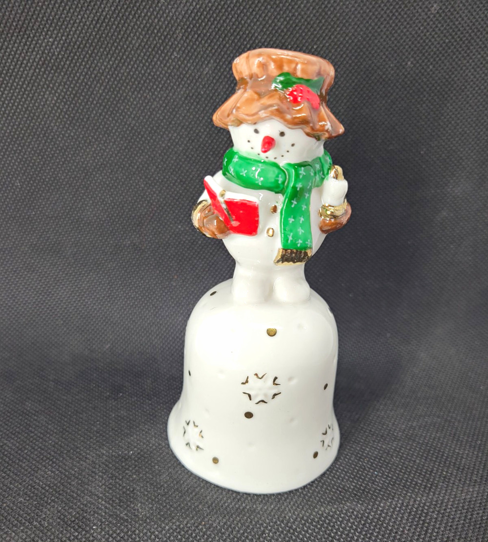 Snowman Porcelain Christmas Bell 5" Caroler Working Bell.. Holiday